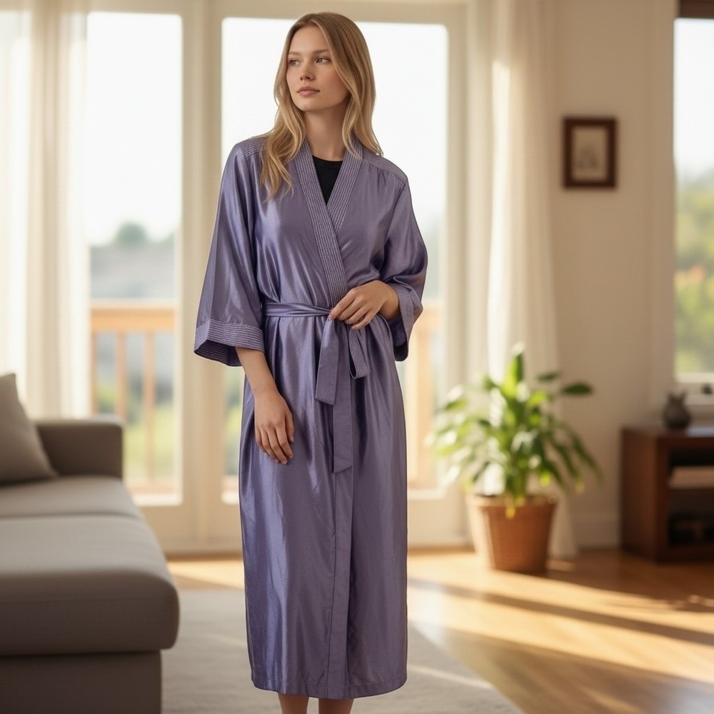 Mint Vintage Sears 1970s Satin Lavender Robe Long Wrap Loungewear Purple Medium‎